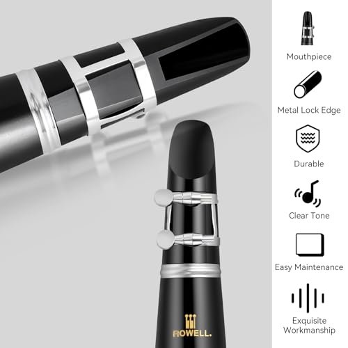 ROWELL 17 Key Bb Clarinet with African Blackwood Body & Italian Pads Professional Rich Tone for Beginner & Intermediate Stude
